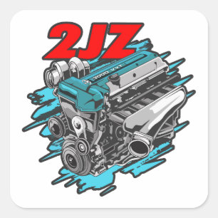 2JZ GTE Powerhouse - Toyota Supra Motor Quadratischer Aufkleber