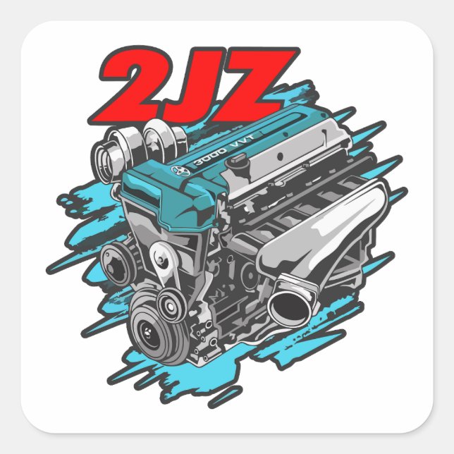 2JZ GTE Powerhouse - Toyota Supra Motor Quadratischer Aufkleber (Vorderseite)