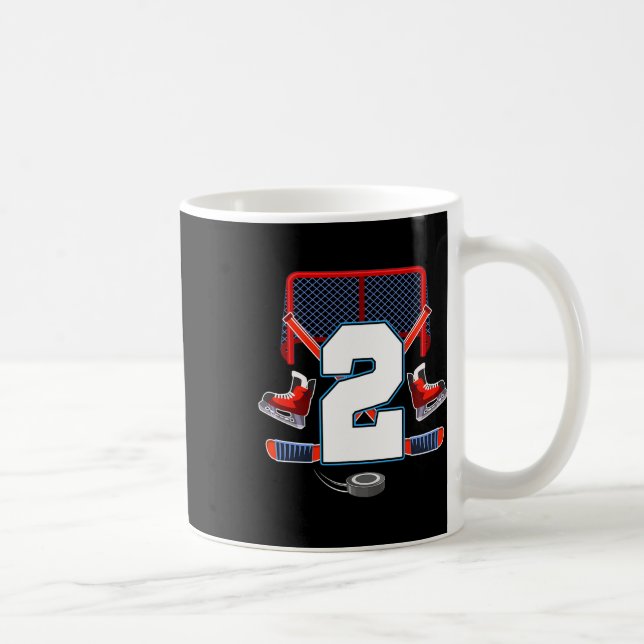 2nd Birthday Boy Ice Hockey Theme 2 Year Old Party Kaffeetasse (Rechts)