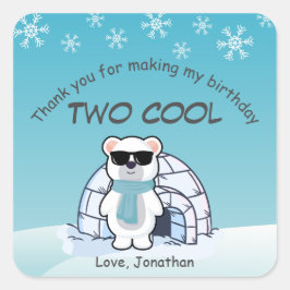 2nd Birthday Boy Two Cool Polar Bear Iglo Quadratischer Aufkleber