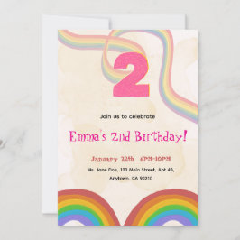 2nd Birthday Invitation Girl Editable Rainbow
