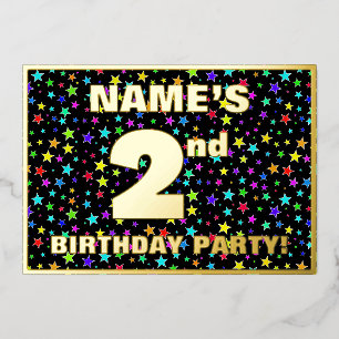2nd Birthday Party — Fun, Colorful Stars Pattern Folieneinladung