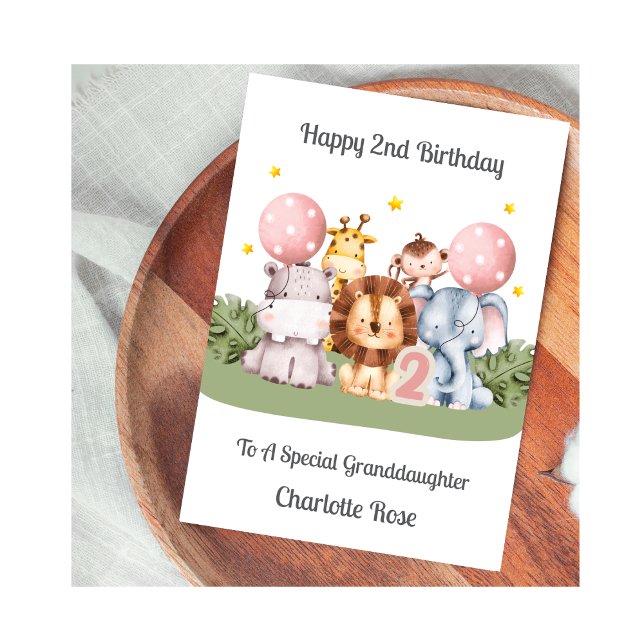 2nd Birthday Safari Leaf Animals Card Karte (Von Creator hochgeladen)