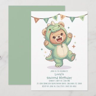 2nd Birthday Teddy Bear Dinosaur Party Einladung
