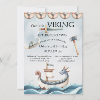 2nd Birthday Viking Themed Boy Birthday Einladung