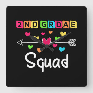 2nd Grad Teacher Shirts School Team Zweiter Grad Quadratische Wanduhr