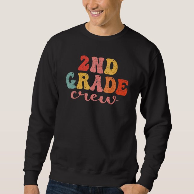 2nd Grade Crew Retro Groovy Men Women First Day Of Sweatshirt (Vorderseite)