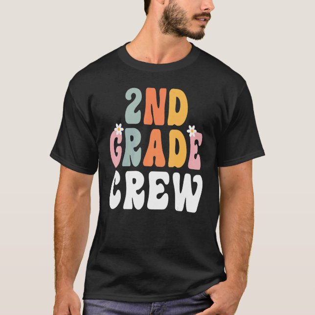 2nd Grade Crew Retro Groovy Teacher Happy 1st Day  T-Shirt (Vorderseite)