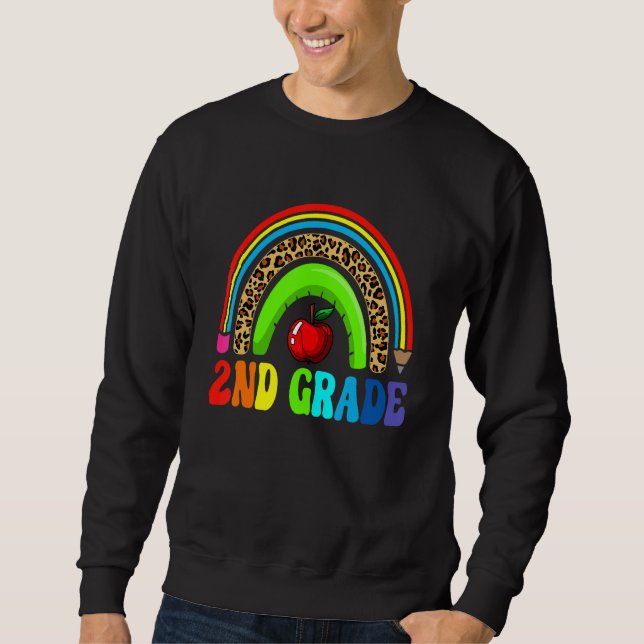 2nd Grade Cute Leopard Rainbow  Squad Teacher Kids Sweatshirt (Vorderseite)