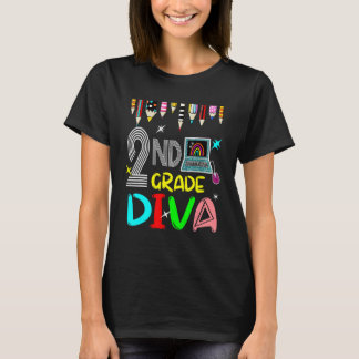 2nd Grade Diva Colorful Pencils Students First Day T-Shirt