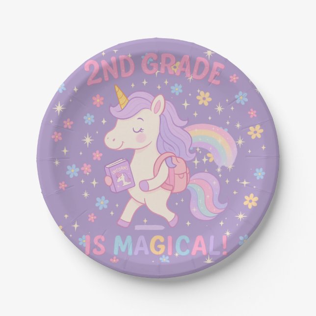 2nd Grade is Magical Back to School Unicorn Pappteller (Vorderseite)