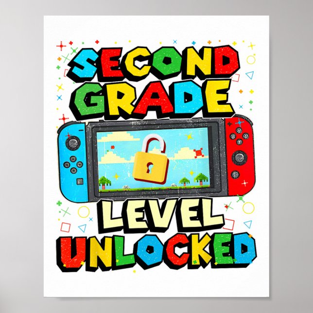 2nd Grade Level Unlocked Funny Gamer Boys Back To  Poster (Vorne)