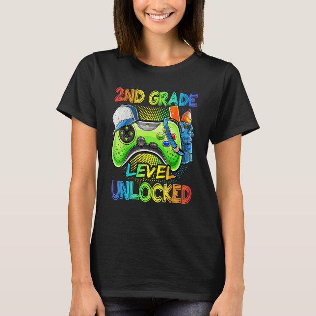 2nd Grade Level Unlocked Video Game Back To School T-Shirt (Vorderseite)