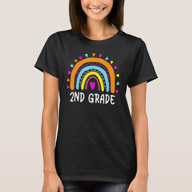 2nd Grade Rainbow Heart Teacher Student Happy Back T-Shirt (Vorderseite)