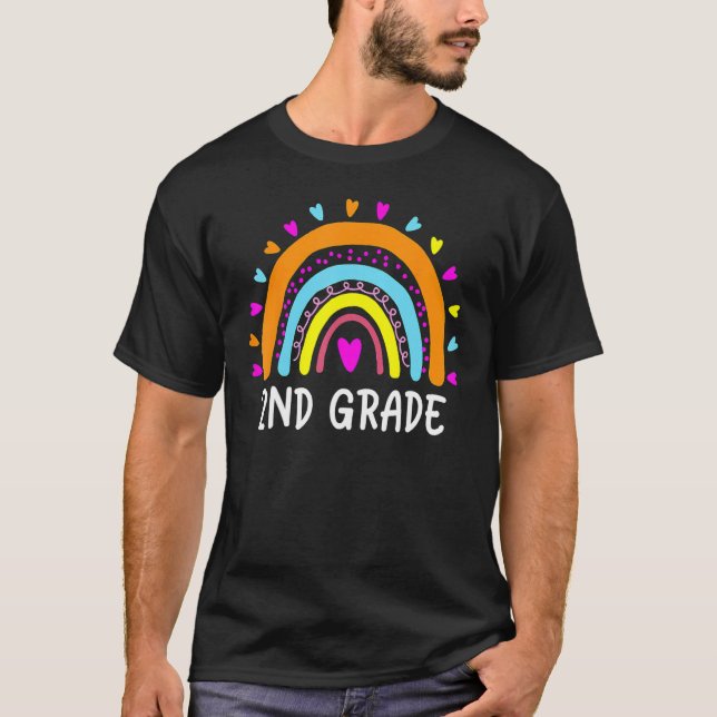 2nd Grade Rainbow Heart Teacher Student Happy Back T-Shirt (Vorderseite)