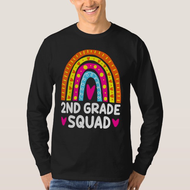 2nd Grade Squad Rainbow Heart Back To School Teach T-Shirt (Vorderseite)