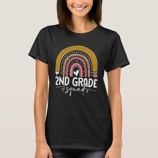 2nd Grade Squad Second Grade Leopard Rainbow Back  T-Shirt (Vorderseite)