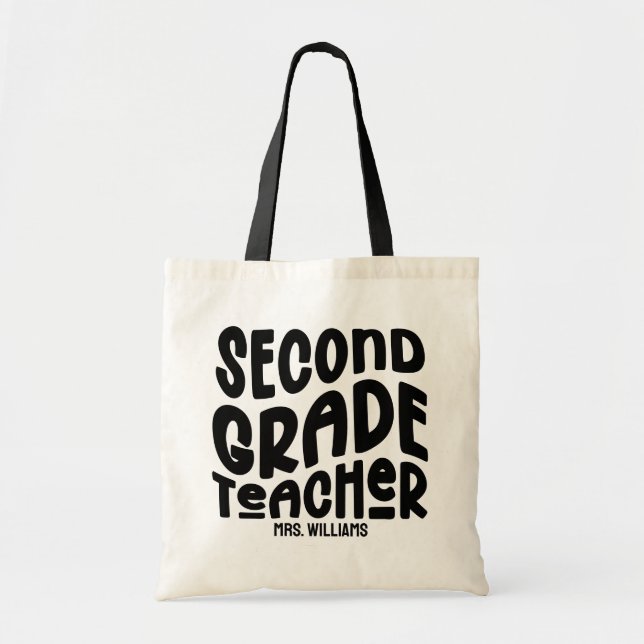 2nd Grade Teacher Black Typography Design  Tragetasche (Vorne)