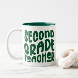 2nd Grade Teacher Green Text Zweifarbige Tasse