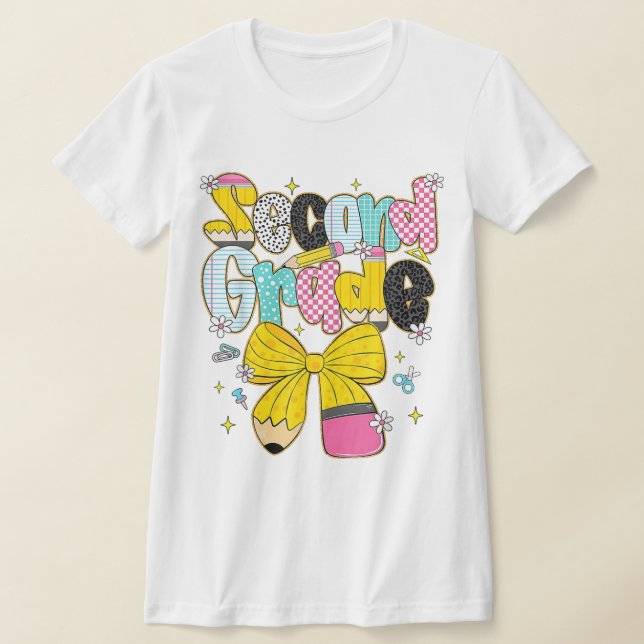 2nd Grade Teacher Pencil Coquette Bow T-Shirt (Ablage )