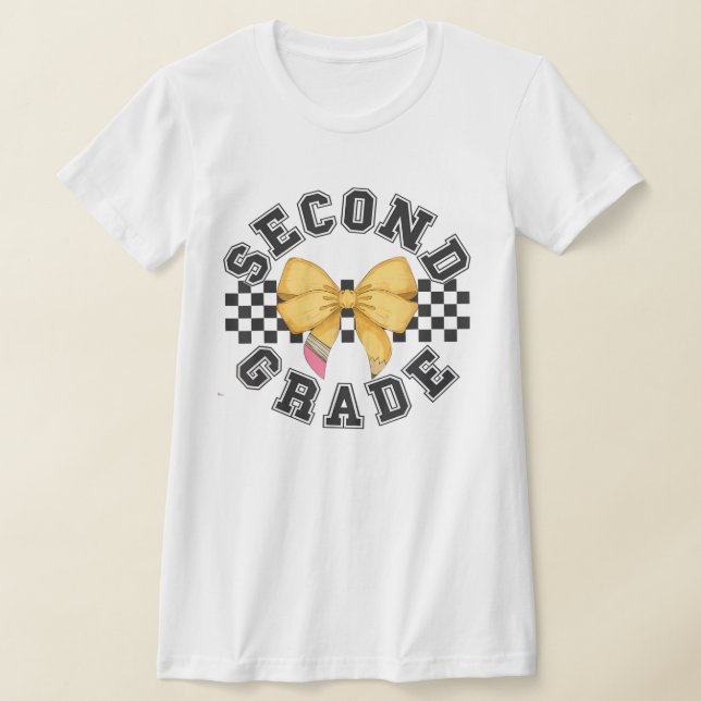 2nd Grade Teacher Pencil Coquette Bow T-Shirt (Ablage )