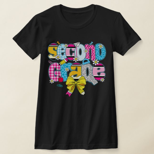 2nd Grade Teacher Pencil Coquette Bow T-Shirt (Ablage )