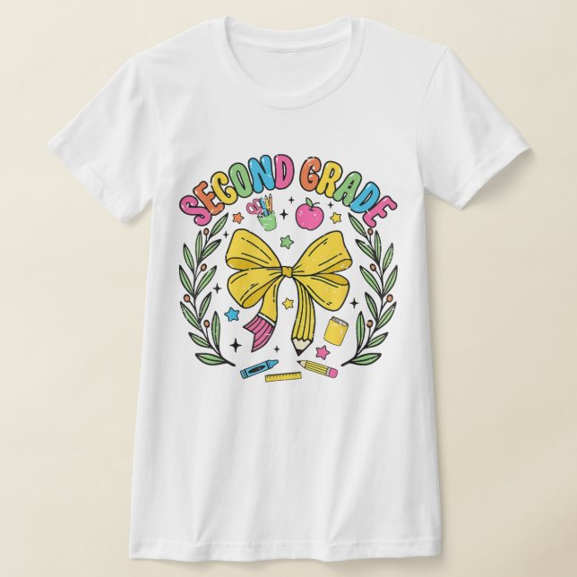 2nd Grade Teacher Pencil Coquette Bow T-Shirt (Ablage )