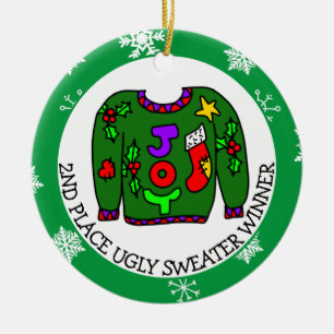 2ND Place Gewinner Ugly Sweater Contest Medaille Keramik Ornament