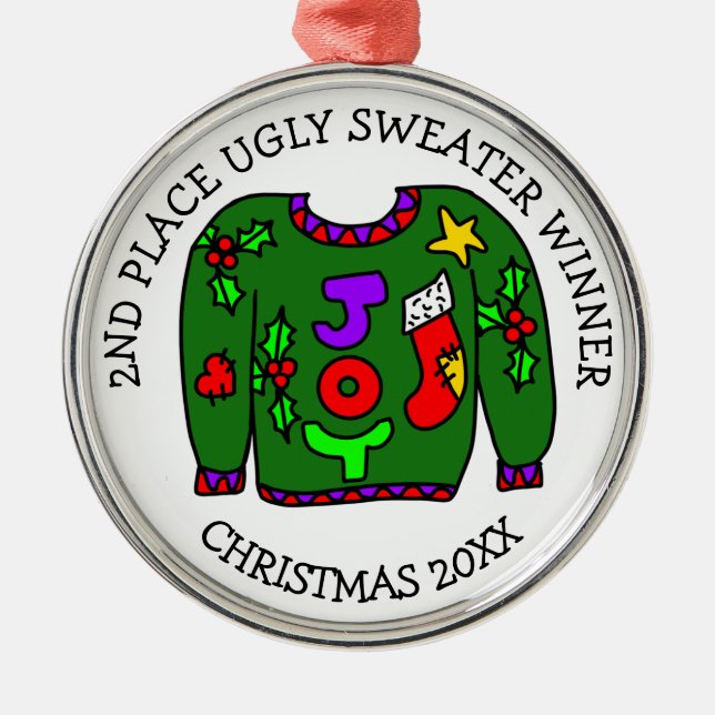 2ND Place Gewinner Ugly Sweater Contest Medaille Ornament Aus Metall (Vorne)