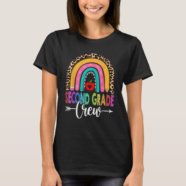 2nd Second Grade Crew Rainbow Leopard Teacher Back T-Shirt (Vorderseite)