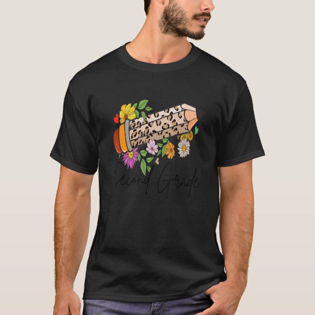 2nd Second Grade Leopard Pencil Flower Cute Teache T-Shirt (Vorderseite)