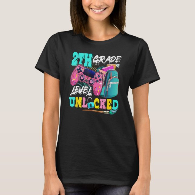 2th Grade Level Unlocked Video Game Back To School T-Shirt (Vorderseite)