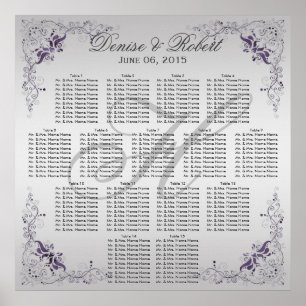 #2Verzierte Lila Silver Floral Wirbel Sitzplan Poster