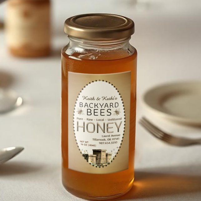 2x3 Honey Hinterhofbienen Bienen Bienen Kleine Bie Lebensmitteletikett (Von Creator hochgeladen)