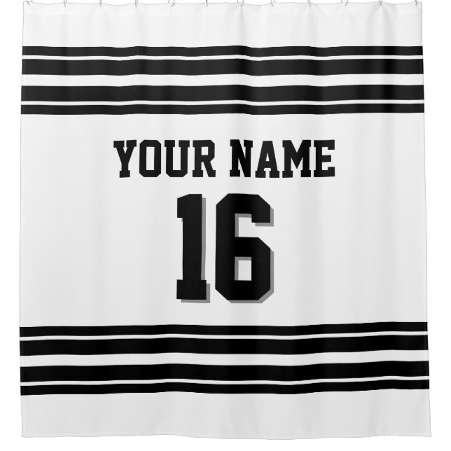 2x Streifen Schwarzer Text Duschvorhang (Vorderseite)