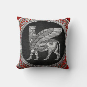 [300] Assyrian Winged Bull - Silver Lamassu Kissen