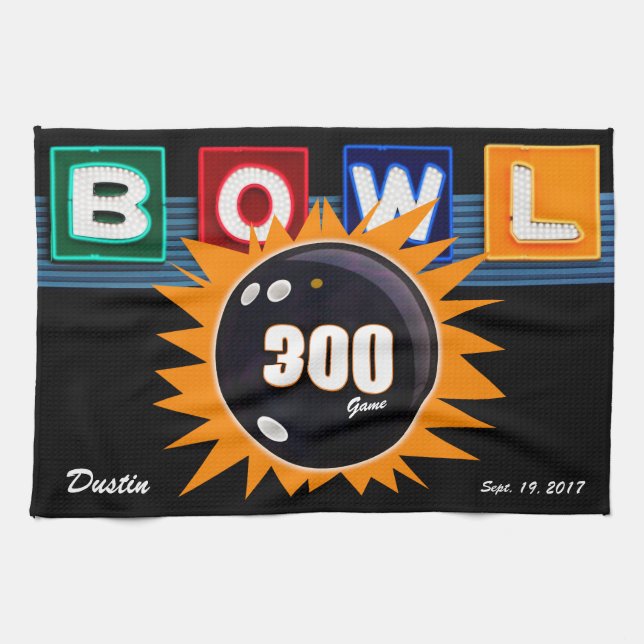 300 Game Orange & Black mit Neon BOWL Schild Küchentuch (Horizontal)