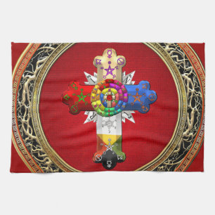 [300] Rosy Cross (Rose Croix) auf Red & Gold Geschirrtuch