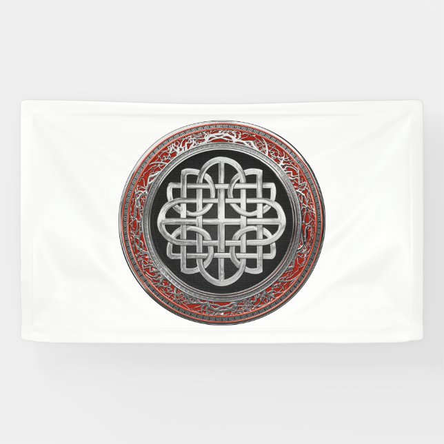 [300] Sacred Celtic Silver Knot Cross Banner (Horizontal)