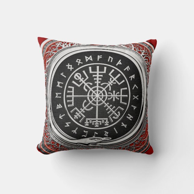 [300] Vegvisir - Viking Silver Magic Runic Compass Kissen (Vorderseite)