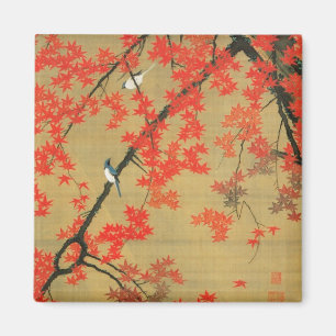30. 紅 葉 小 図, 若 冲 Maple & Small Birds, Jakuchū Magnet
