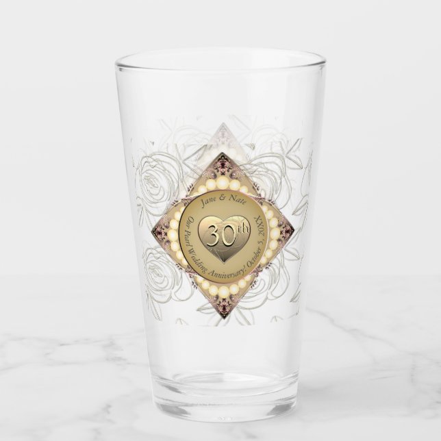 30./12. Pearl & Green Wedding Jubiläum Glas (Vorderseite)