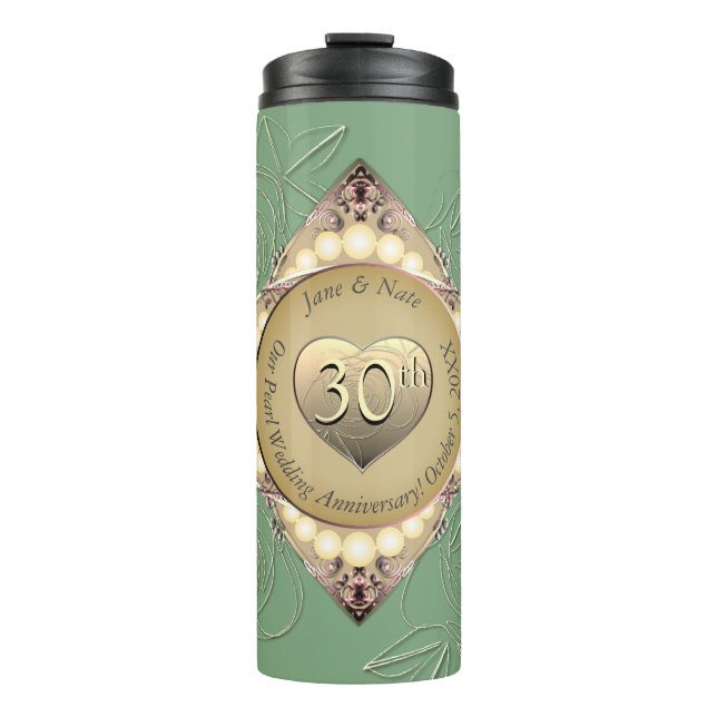 30./12. Pearl & Green Wedding Jubiläum Thermosbecher (Vorderseite)