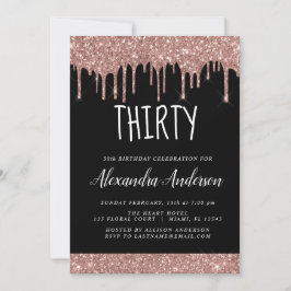 30. - 30. Glitzer Rose Gold Black Birthday Einladung