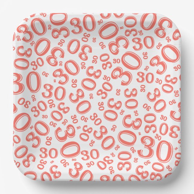 30. Age Random Number Pattern Coral/White Pappteller (Vorderseite)