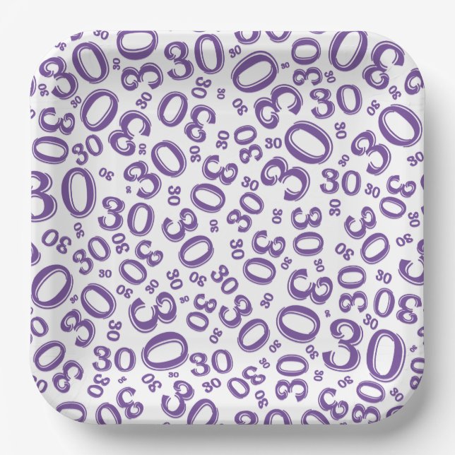 30. Age Random Number Pattern Lila/weiß Pappteller (Vorderseite)