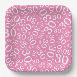 30. Age Random Number Pattern Weiß/Rosa Pappteller