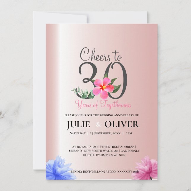 30 Anniversaire mariage Invitation Floral (Devant)