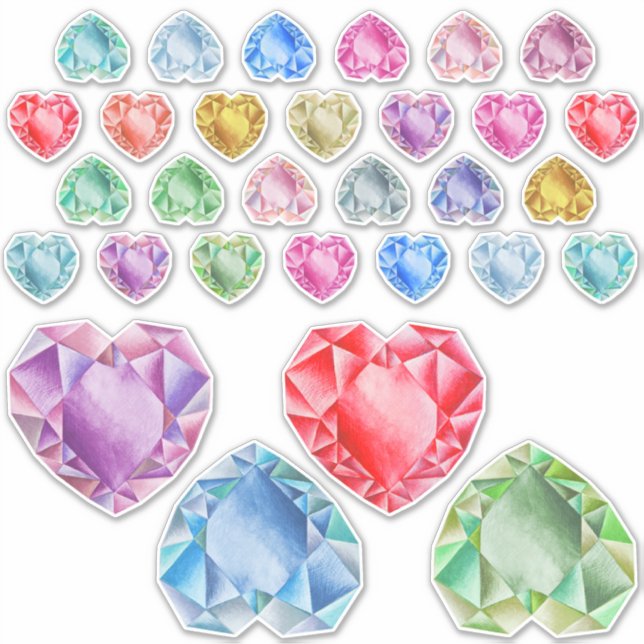 30 Aquarellherz Edelstein Farbenfrohe Scrapbooking Aufkleber (Vorderseite)