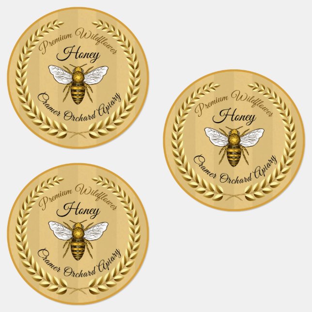 30 Bienen und Garland Amber gestreifte Honig Jar F Etiketten (Gruppe)